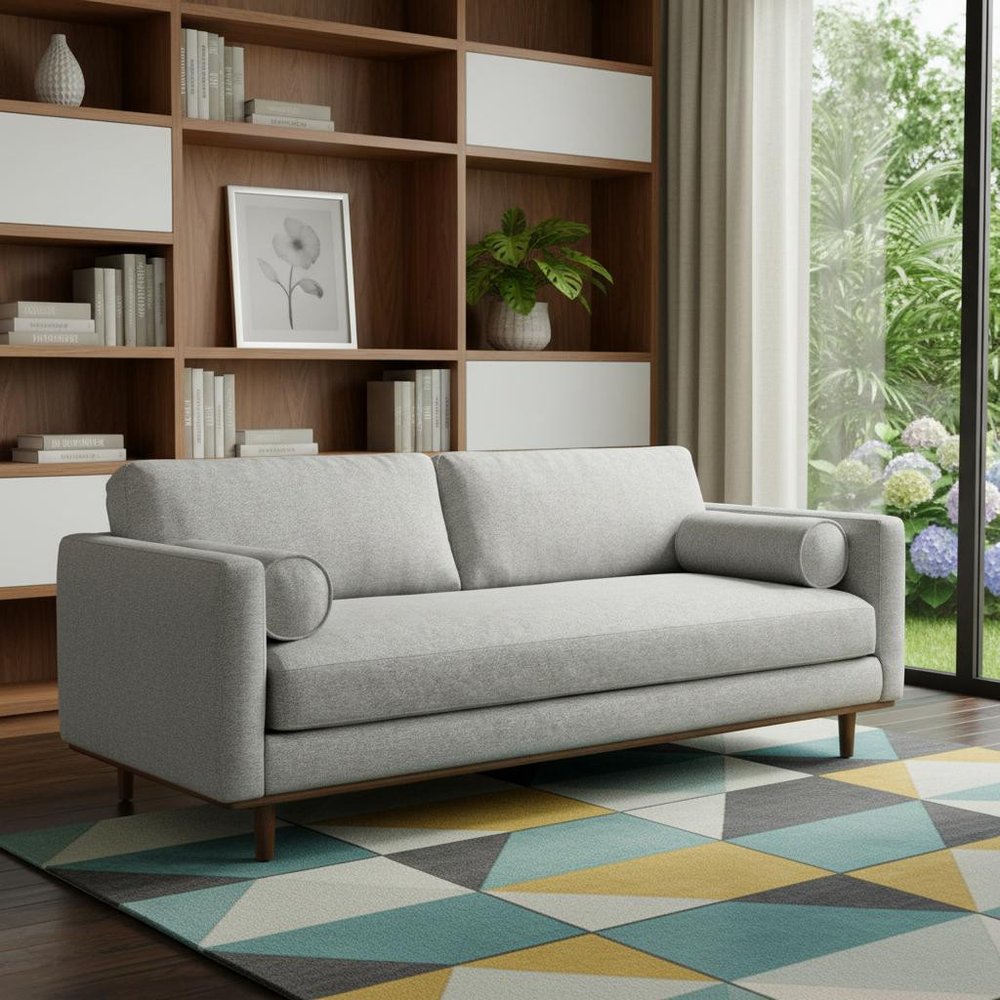 89" Gray Fabric Sofa With Brown Legs HomeRoots