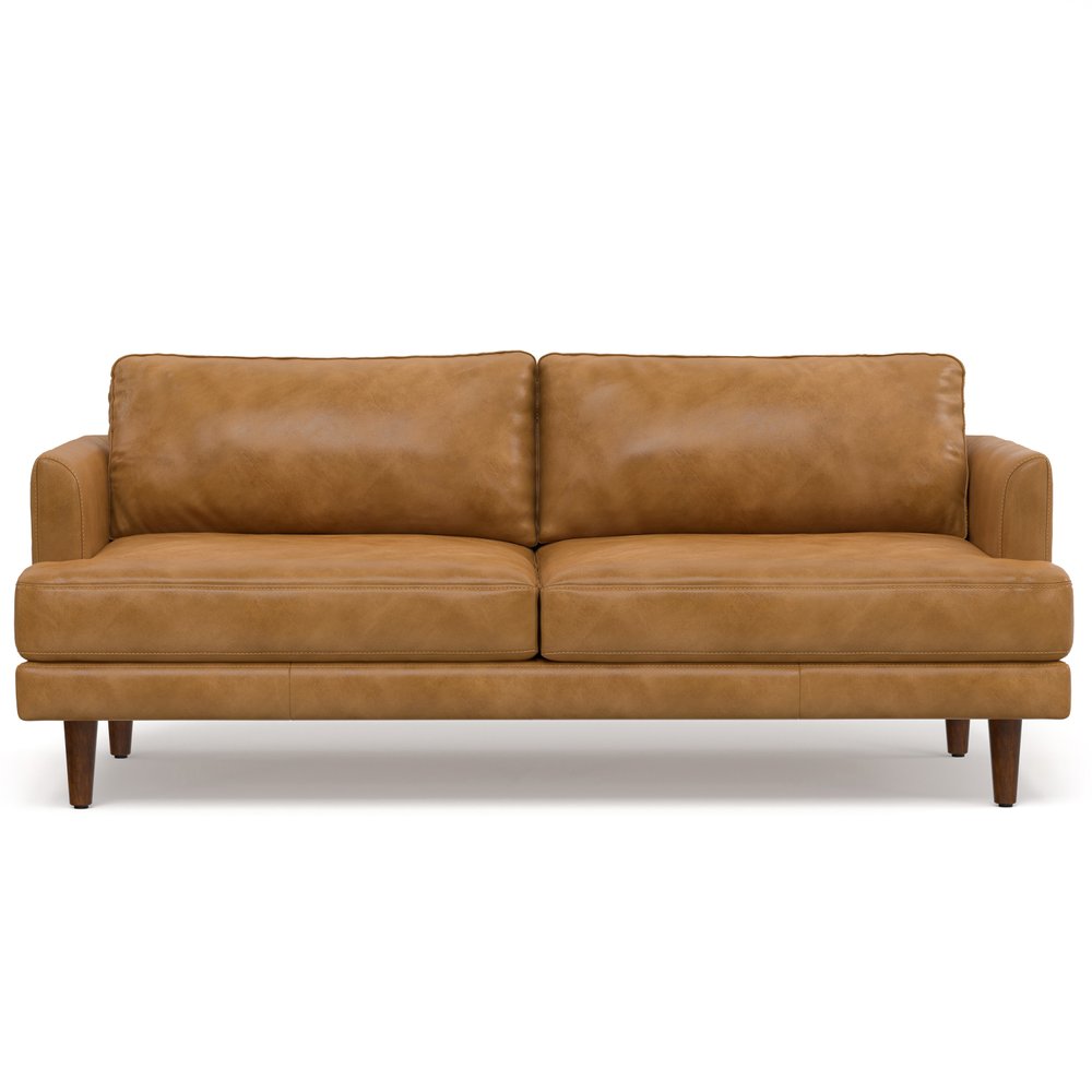 76" Sienna Leather Sofa With Brown Legs HomeRoots
