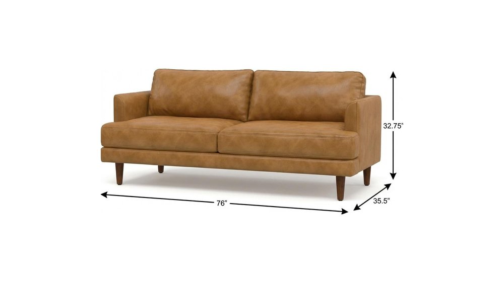 76" Sienna Leather Sofa With Brown Legs HomeRoots