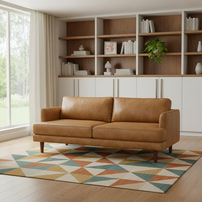76" Sienna Leather Sofa With Brown Legs HomeRoots
