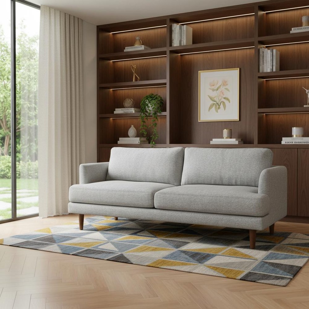 76" Gray Fabric Sofa With Brown Legs HomeRoots
