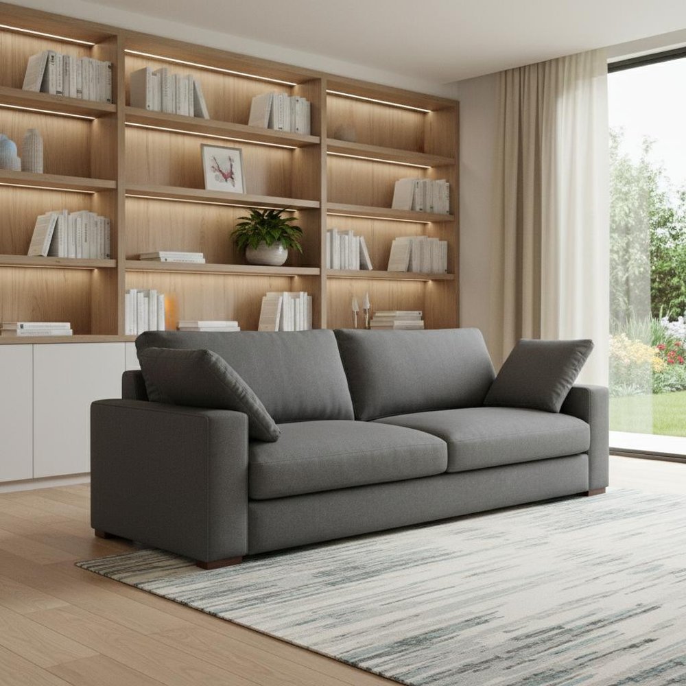 96" Gray Fabric Sofa With Brown Legs HomeRoots