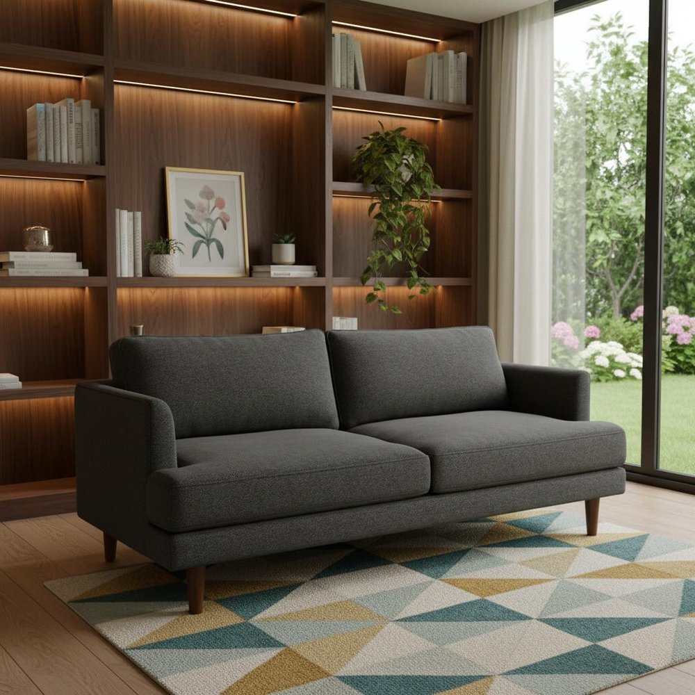 76" Gray Fabric Sofa With Brown Legs HomeRoots