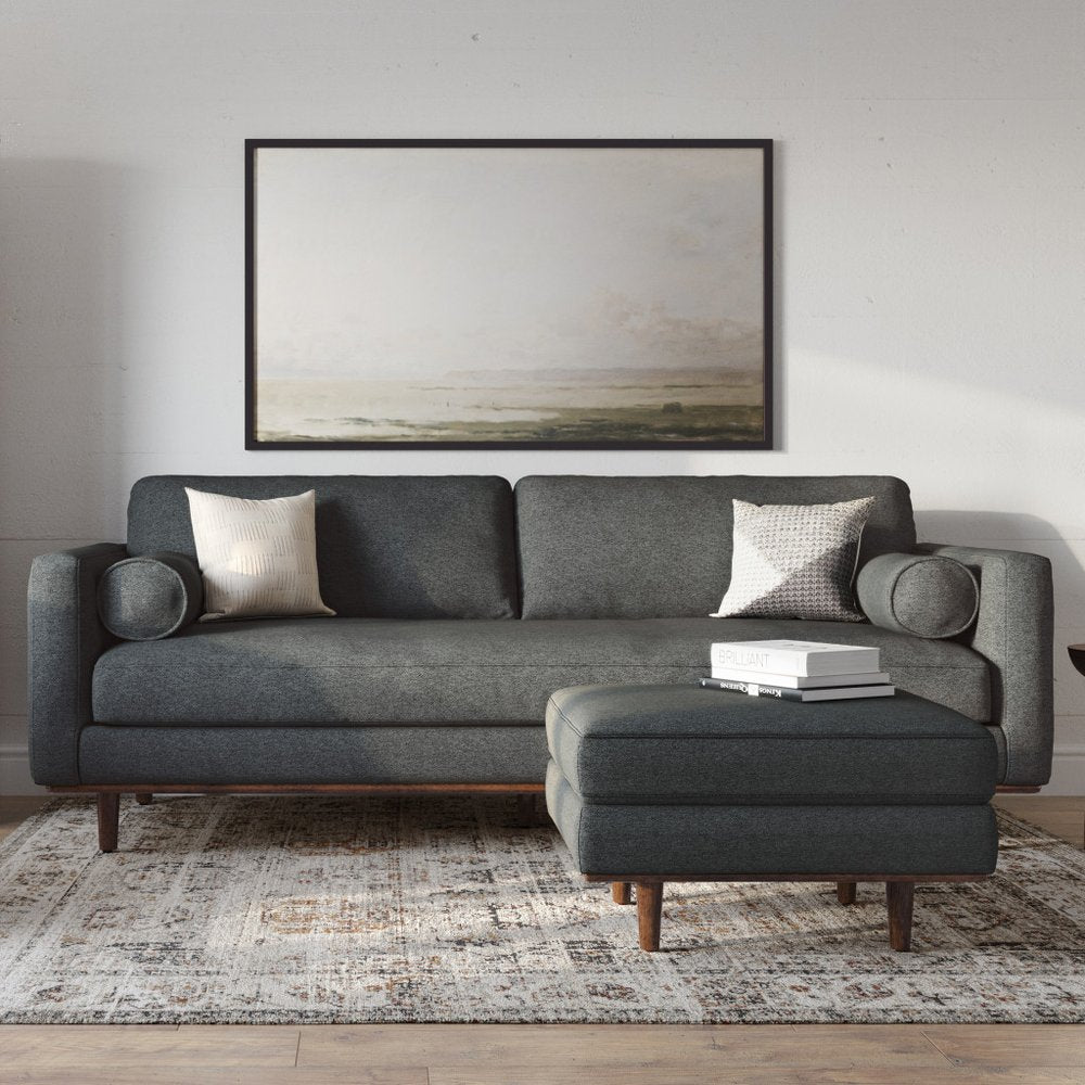 89" Gray Fabric Sofa With Brown Legs HomeRoots