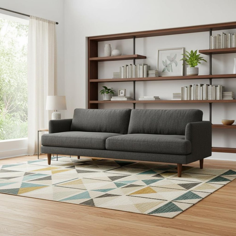 90" Gray Fabric Sofa With Brown Legs HomeRoots