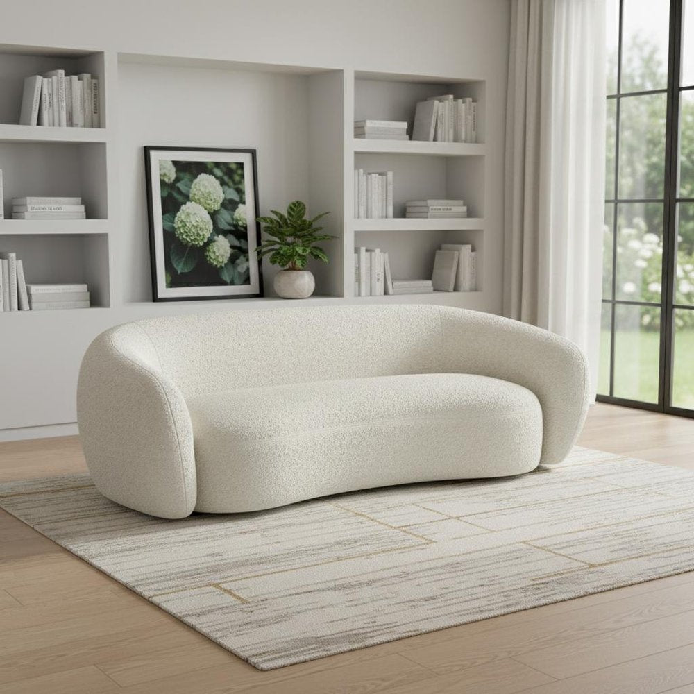 89" Cream Fabric Sofa With Walnut Legs HomeRoots