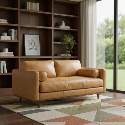 72" Sienna Leather Sofa With Brown Legs HomeRoots