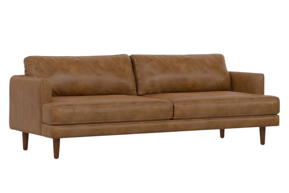 90" Brown Leather Sofa HomeRoots