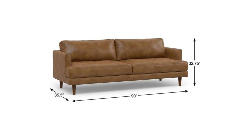 90" Brown Leather Sofa HomeRoots