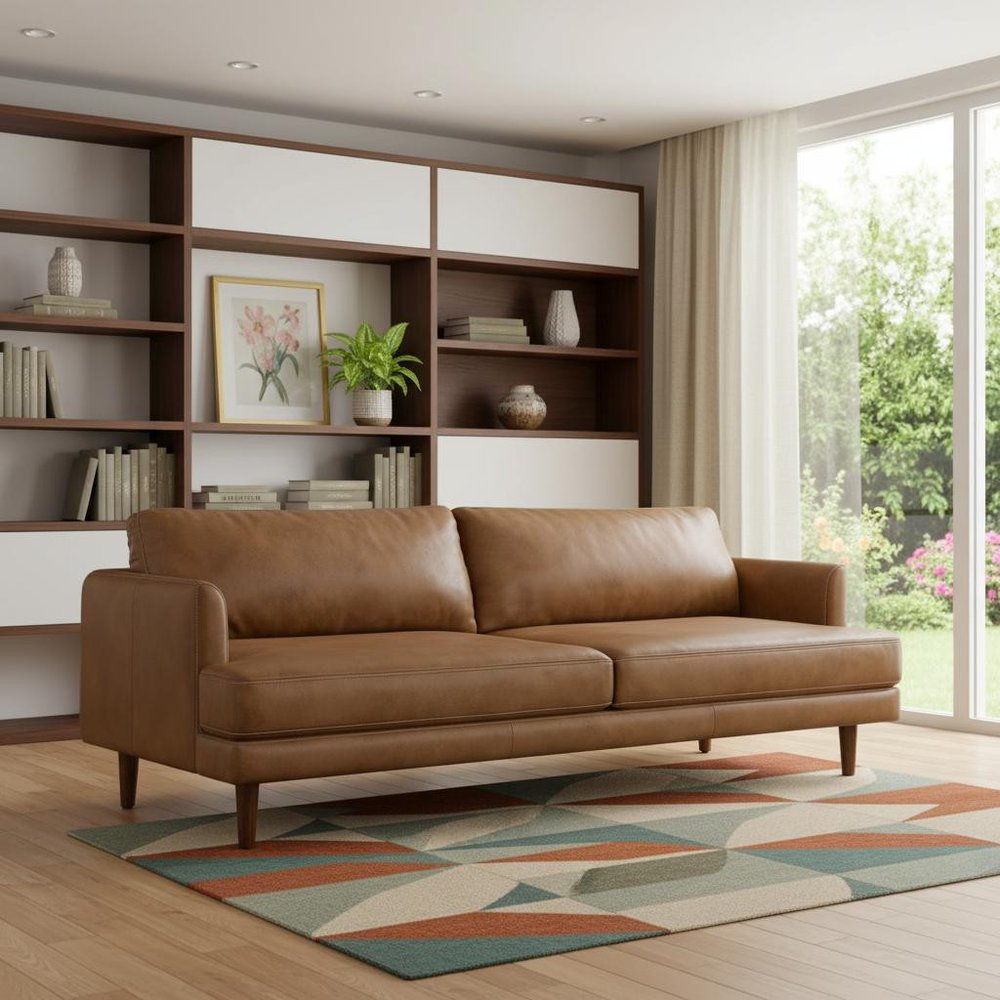 90" Brown Leather Sofa HomeRoots