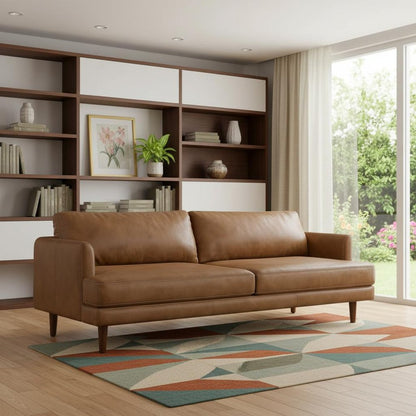 90" Brown Leather Sofa HomeRoots