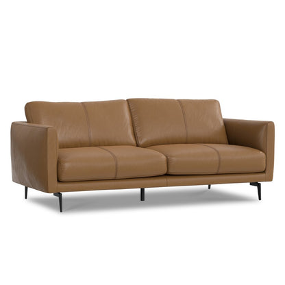 81" Brown Leather Sofa With Black Legs HomeRoots