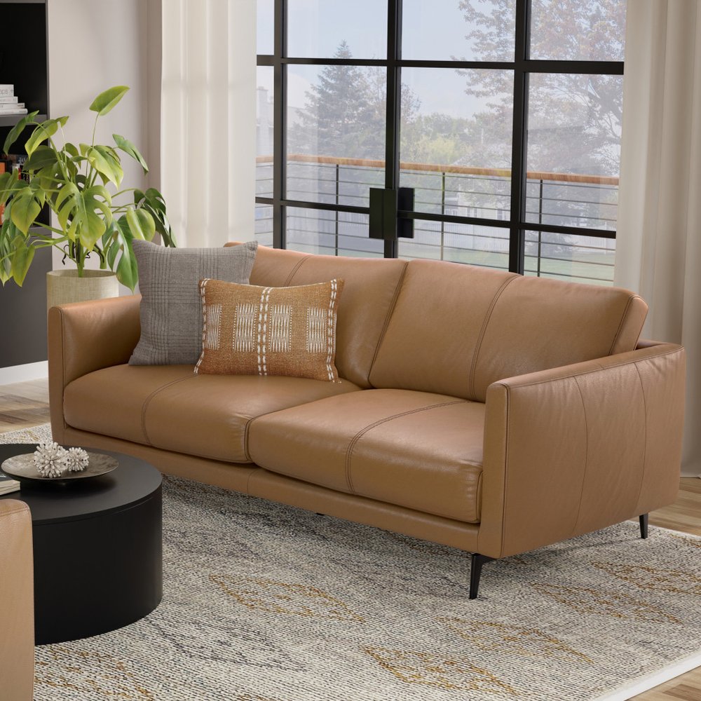 81" Brown Leather Sofa With Black Legs HomeRoots
