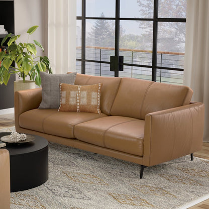 81" Brown Leather Sofa With Black Legs HomeRoots