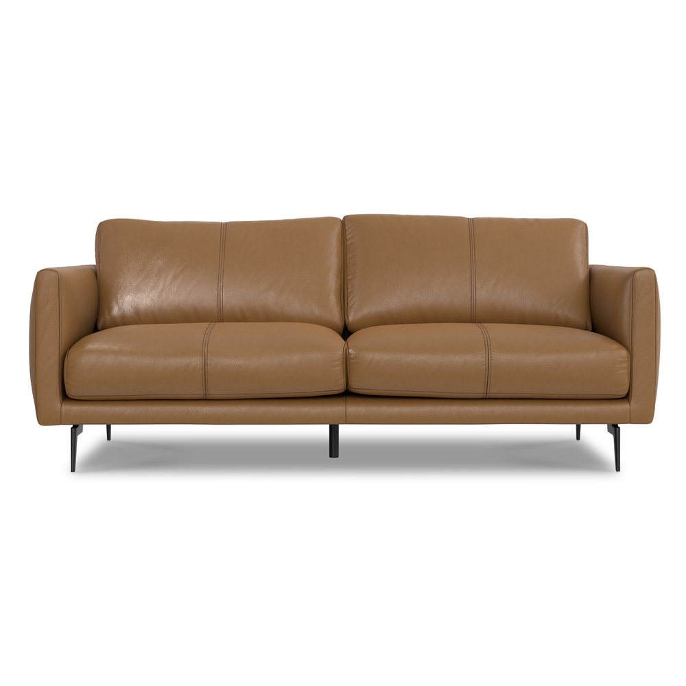 81" Brown Leather Sofa With Black Legs HomeRoots