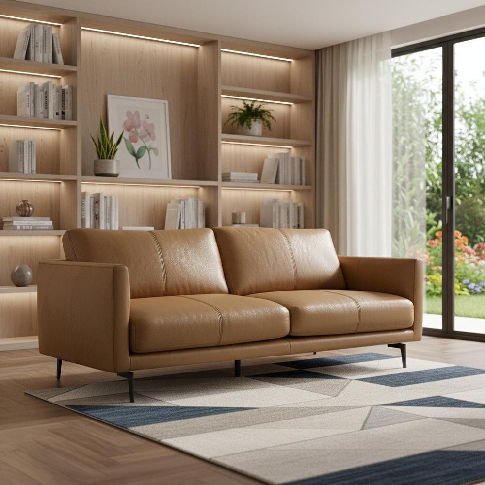 81" Brown Leather Sofa With Black Legs HomeRoots