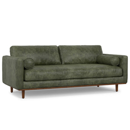 89" Moss Green Leather Sofa With Brown Legs HomeRoots