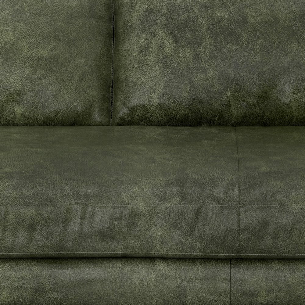89" Moss Green Leather Sofa With Brown Legs HomeRoots