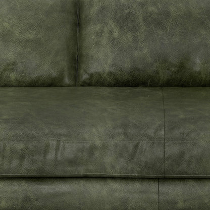 89" Moss Green Leather Sofa With Brown Legs HomeRoots