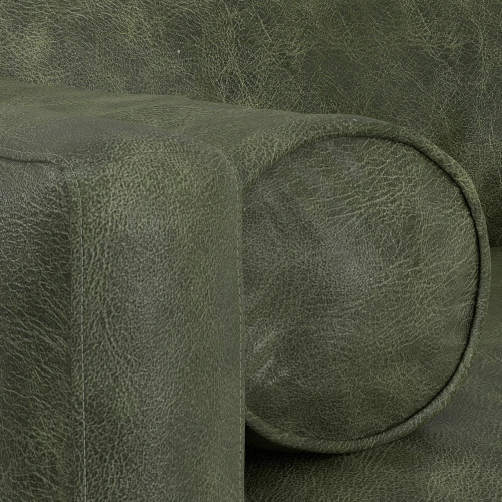 89" Moss Green Leather Sofa With Brown Legs HomeRoots