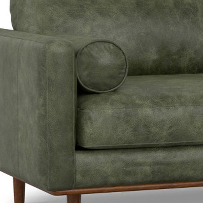 89" Moss Green Leather Sofa With Brown Legs HomeRoots
