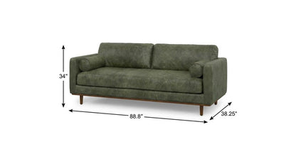 89" Moss Green Leather Sofa With Brown Legs HomeRoots