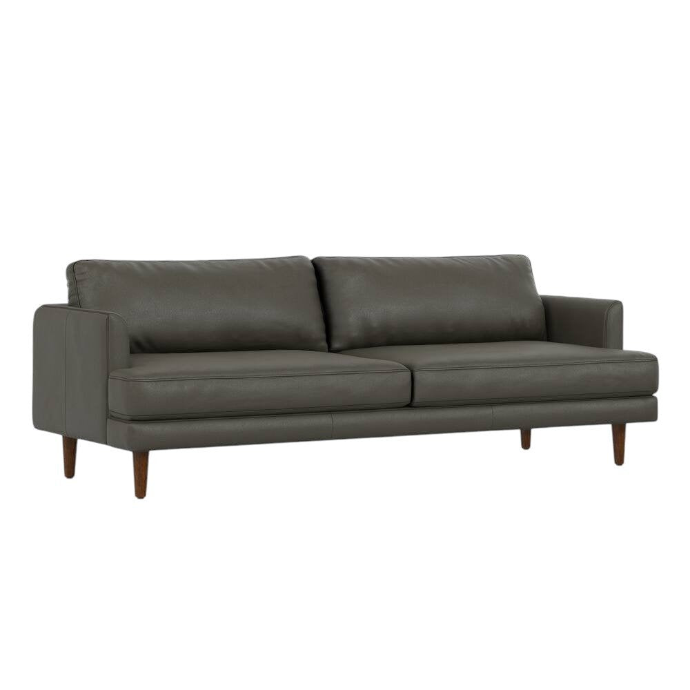 76" Black Leather Sofa With Brown Legs HomeRoots