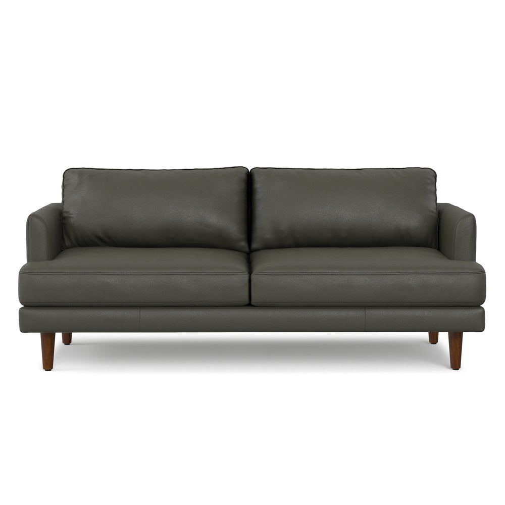 76" Black Leather Sofa With Brown Legs HomeRoots