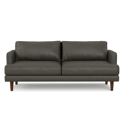 76" Black Leather Sofa With Brown Legs HomeRoots