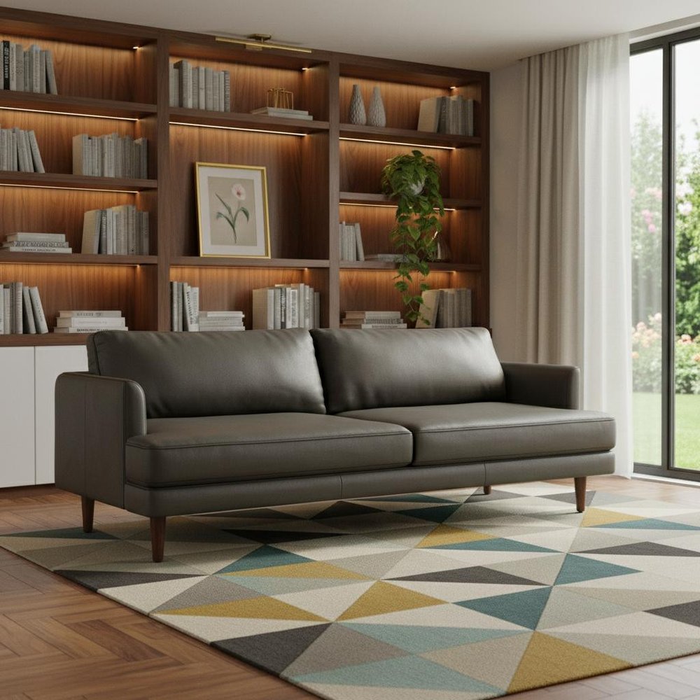 76" Black Leather Sofa With Brown Legs HomeRoots