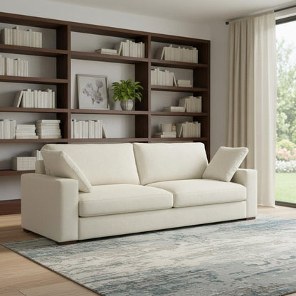 96" Cream Fabric Sofa With Brown Legs HomeRoots