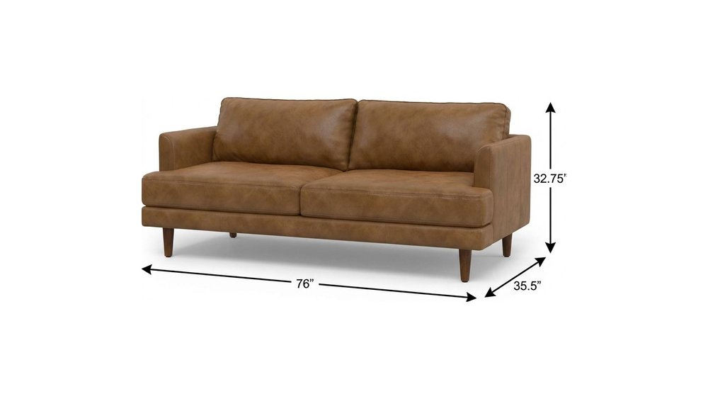 76" Brown Leather Sofa HomeRoots