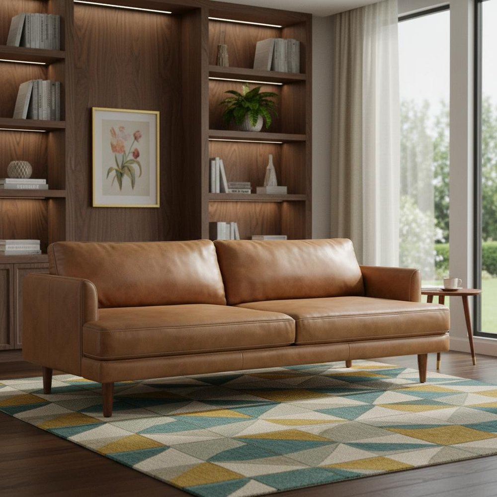 76" Brown Leather Sofa HomeRoots