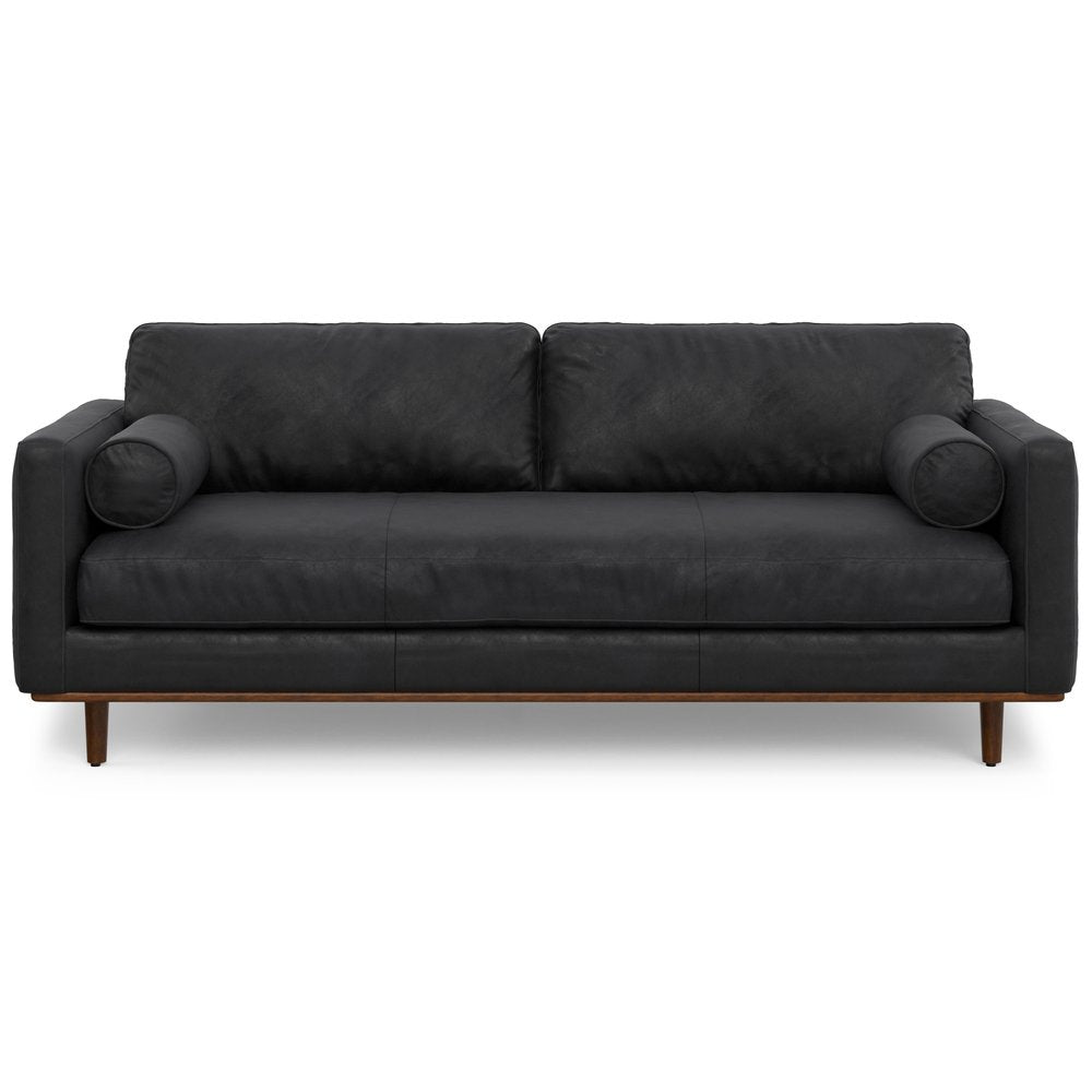 89" Black Leather Sofa With Brown Legs HomeRoots