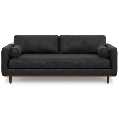 89" Black Leather Sofa With Brown Legs HomeRoots