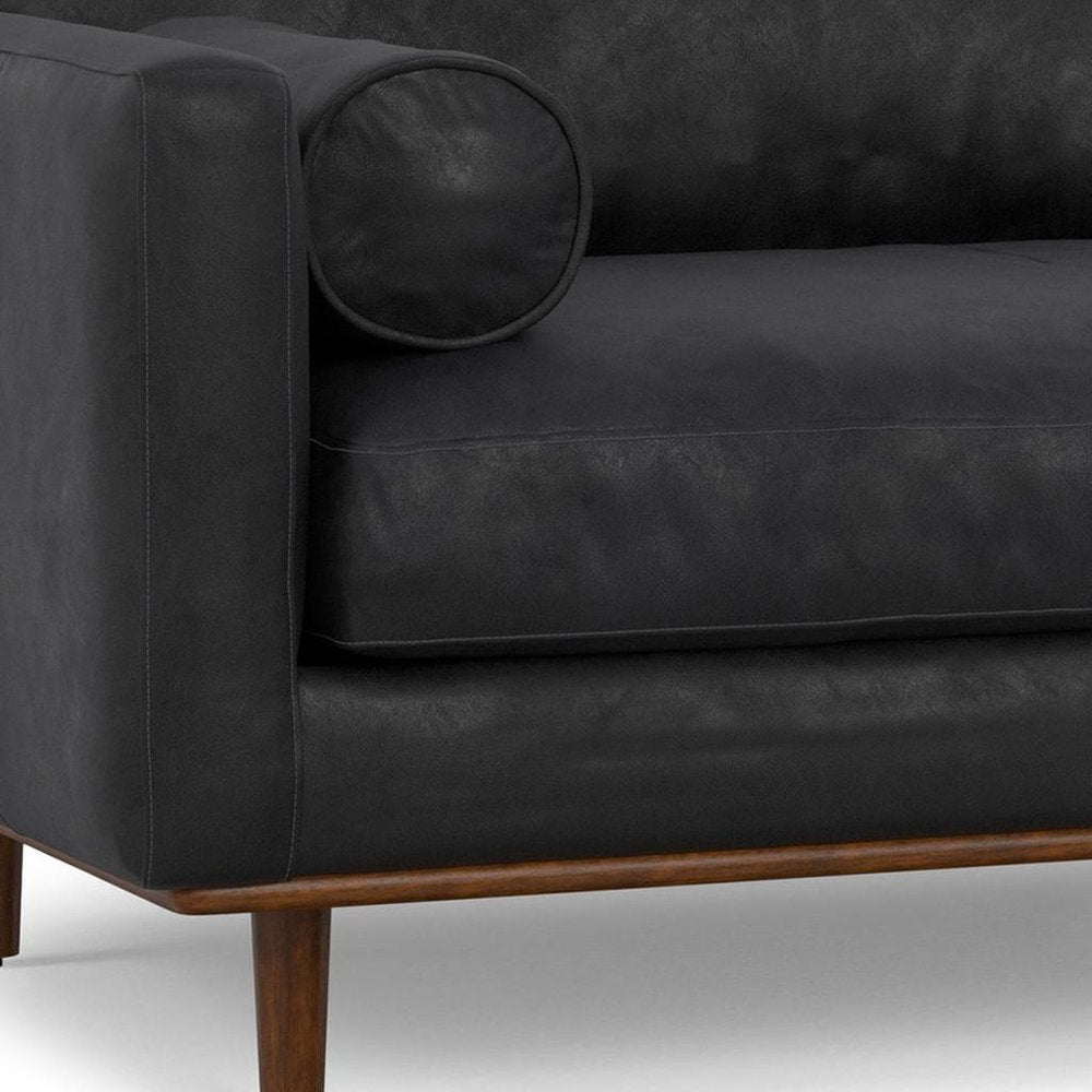 89" Black Leather Sofa With Brown Legs HomeRoots
