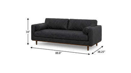 89" Black Leather Sofa With Brown Legs HomeRoots