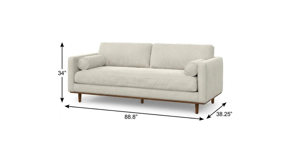 89" Cream Fabric Sofa With Brown Legs HomeRoots