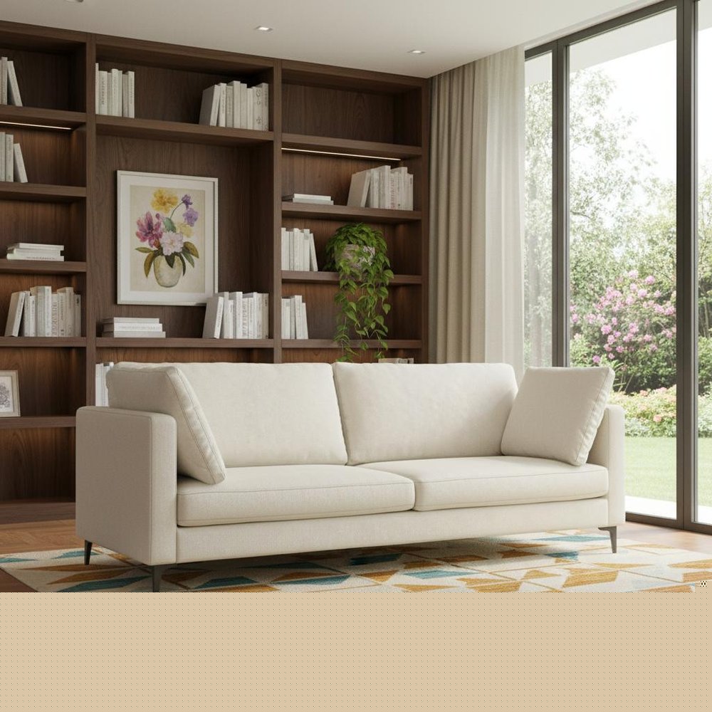 90" Cream Fabric Sofa With Black Legs HomeRoots