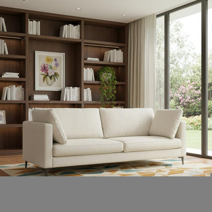 90" Cream Fabric Sofa With Black Legs HomeRoots