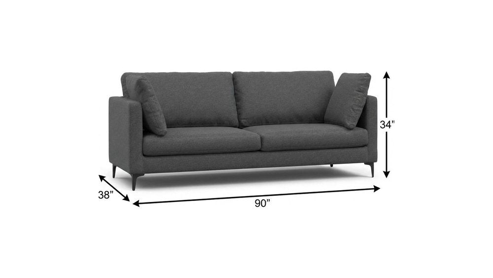 90" Gray Fabric Sofa With Black Legs HomeRoots