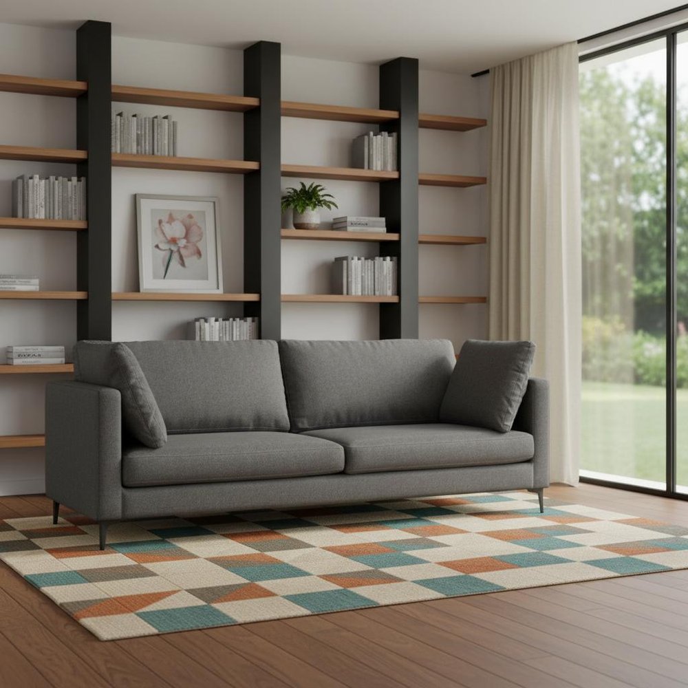 90" Gray Fabric Sofa With Black Legs HomeRoots