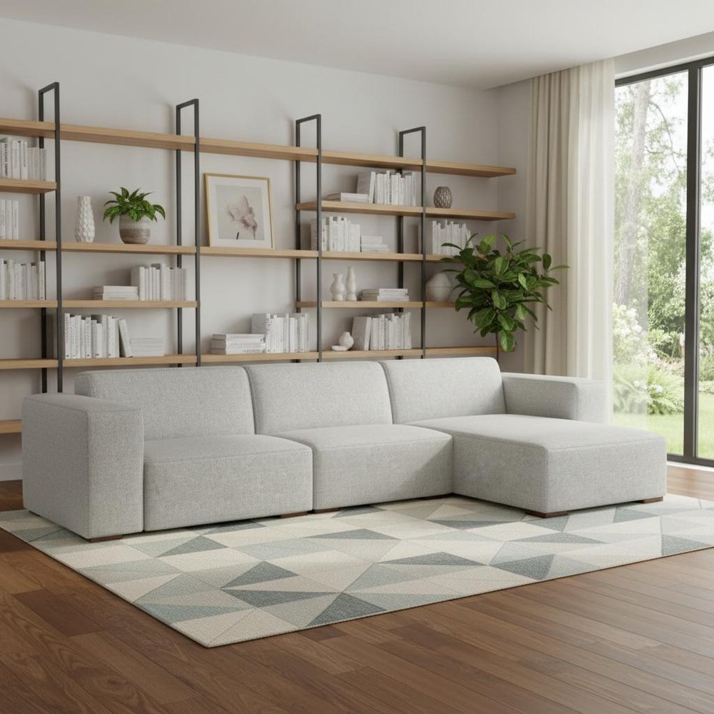 122" Gray Fabric Modular Sofa With Brown Legs HomeRoots