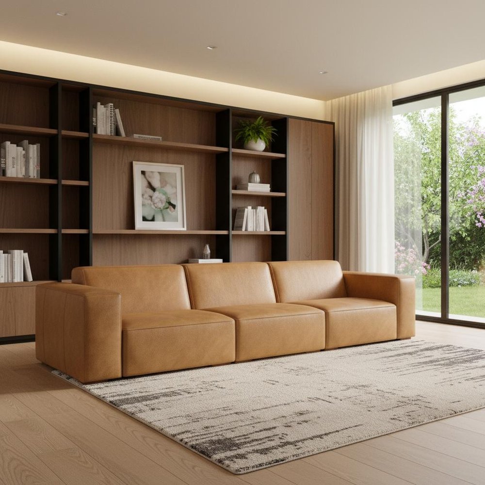 122" Sienna Leather Modular Sofa With Brown Legs HomeRoots