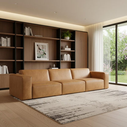 122" Sienna Leather Modular Sofa With Brown Legs HomeRoots