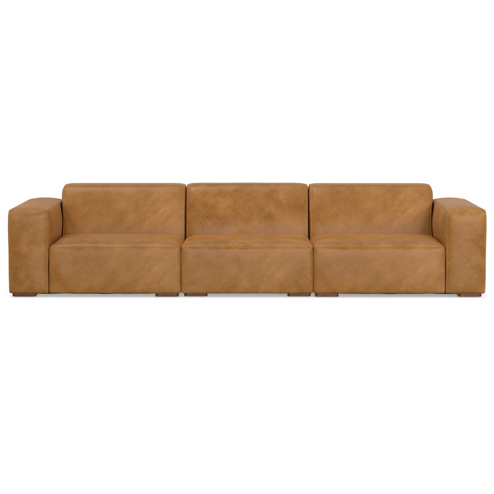 122" Sienna Leather Modular Sofa With Brown Legs HomeRoots