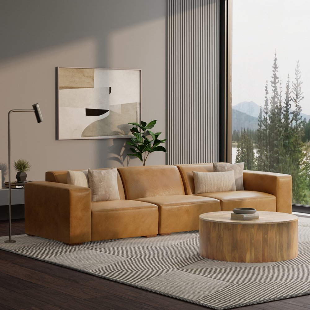 122" Sienna Leather Modular Sofa With Brown Legs HomeRoots