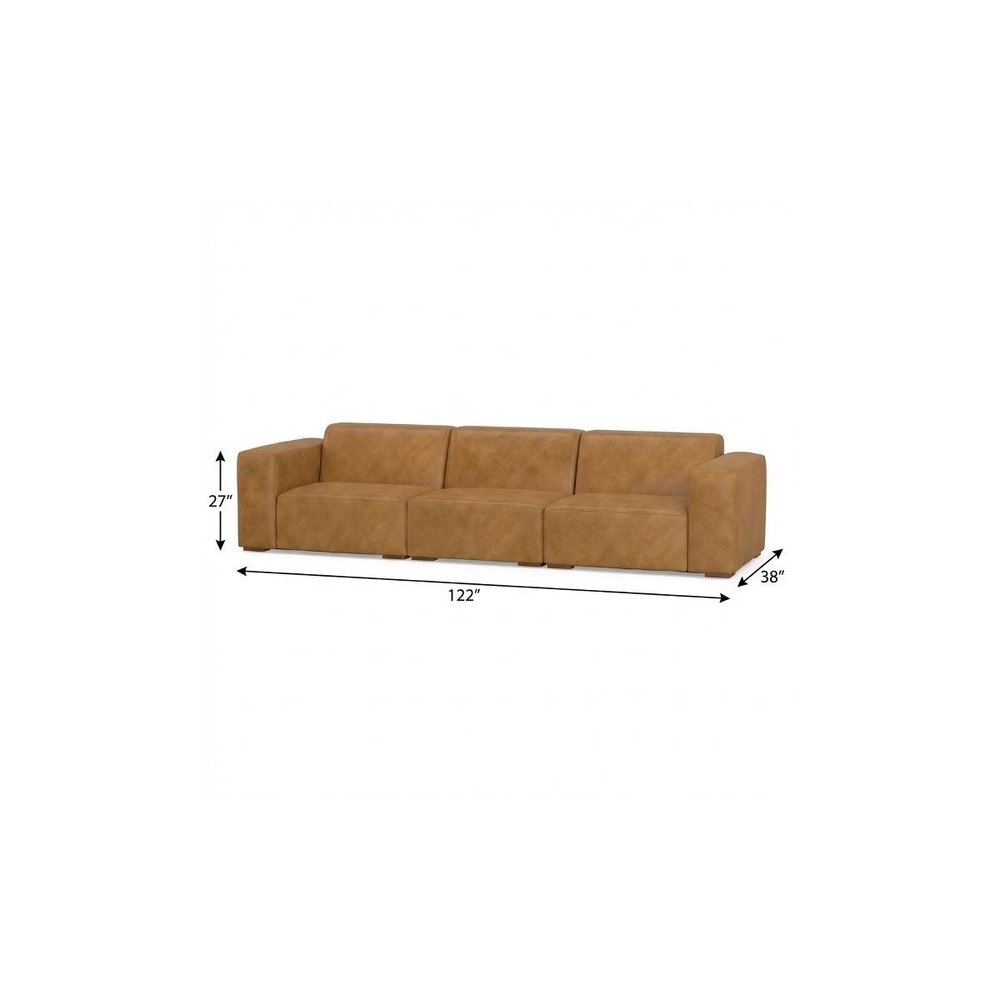122" Sienna Leather Modular Sofa With Brown Legs HomeRoots