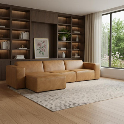 122" Sienna Leather Modular Sofa With Brown Legs HomeRoots