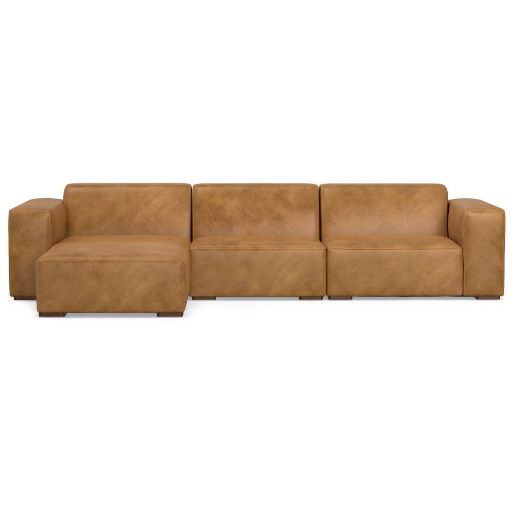 122" Sienna Leather Modular Sofa With Brown Legs HomeRoots